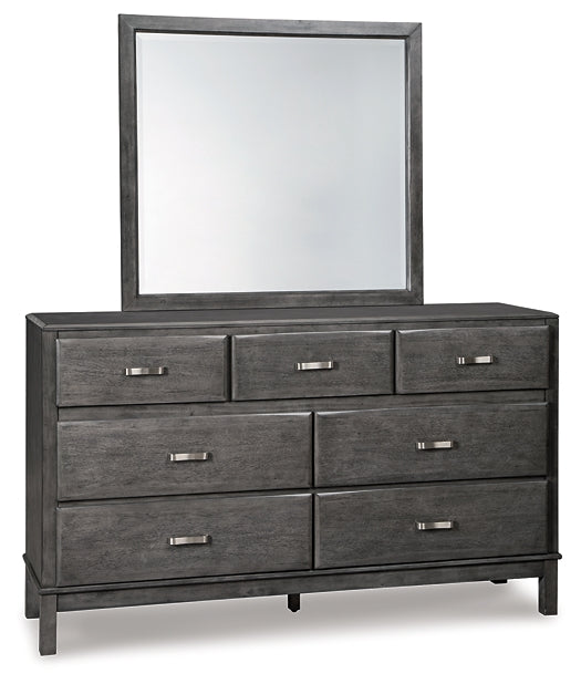 Cama Caitbrook con 8 cajones, cómoda con espejo y cómoda