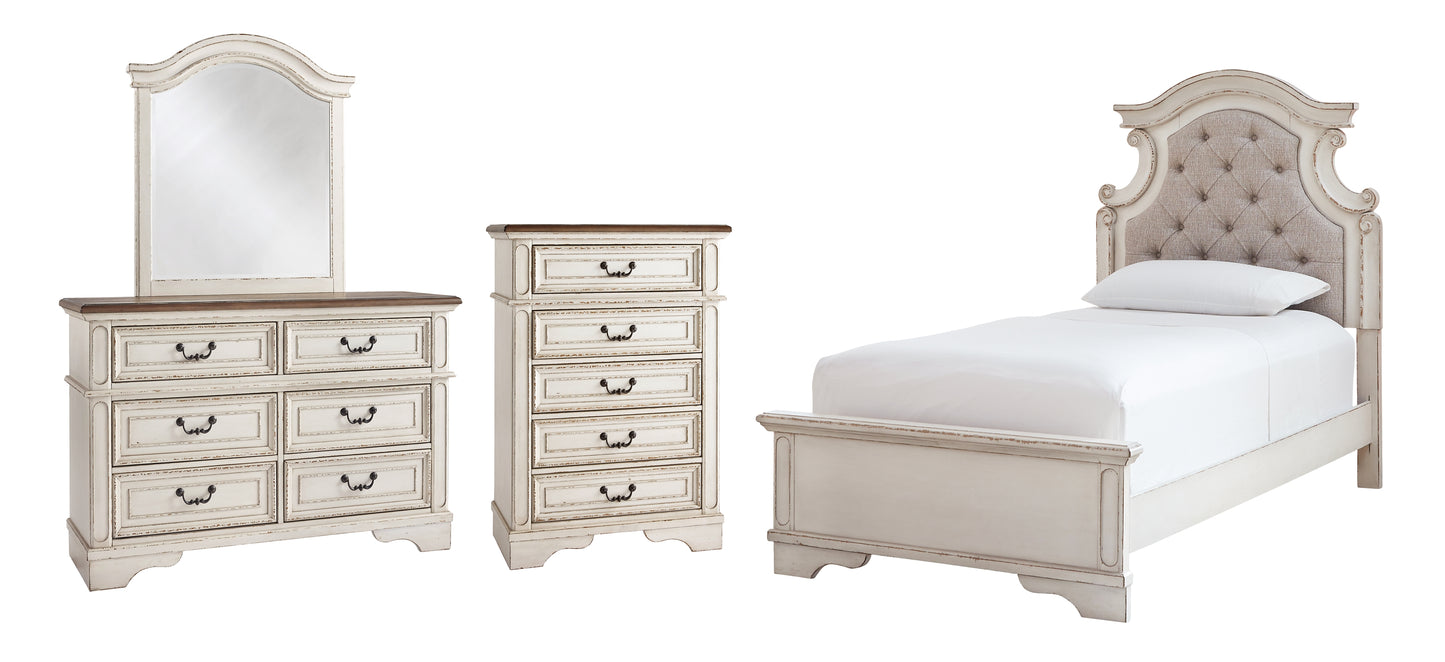 Realyn Panel Bed With Mirrored Dresser And Chest