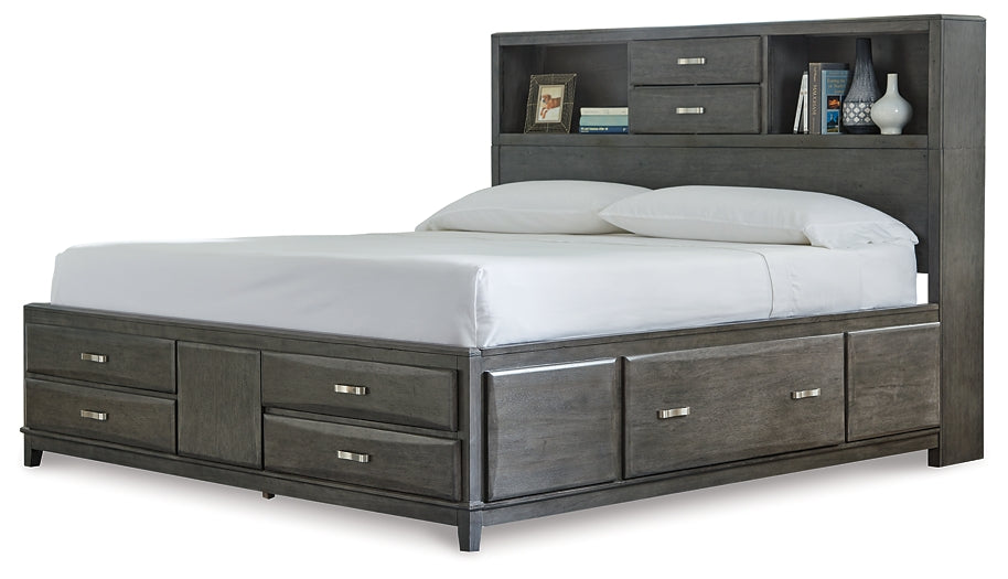 Cama Caitbrook con 8 cajones, cómoda con espejo y mesita de noche