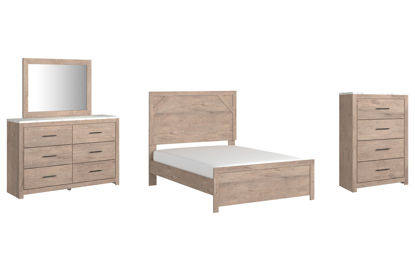 Senniberg Panel Bed With Mirrored Dresser And Chest