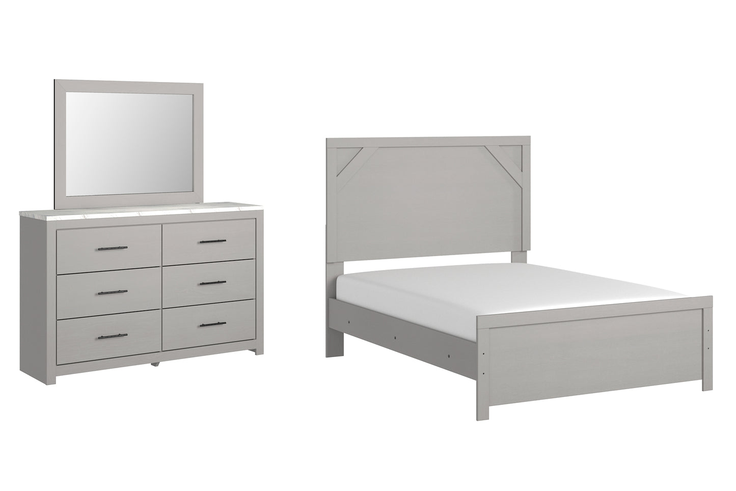 Cama con paneles Cottonburg y tocador con espejo