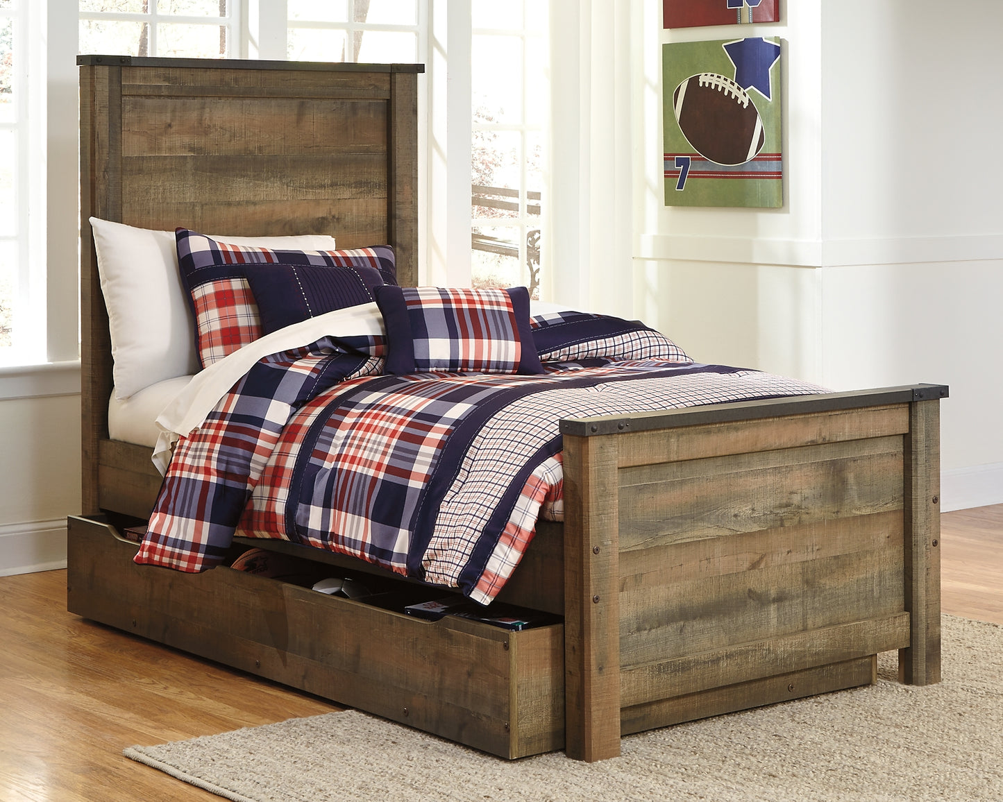 Cama Trinell con paneles y un cajón grande de almacenamiento