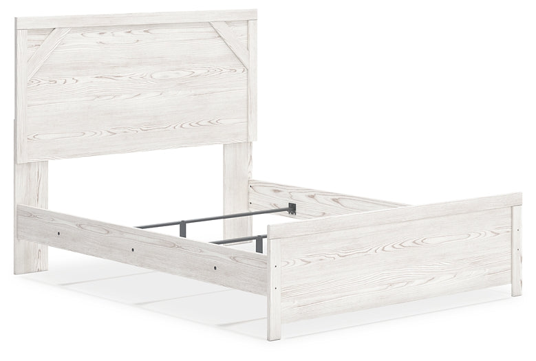 Cama Gerridan con paneles, cómoda con espejo y mesita de noche