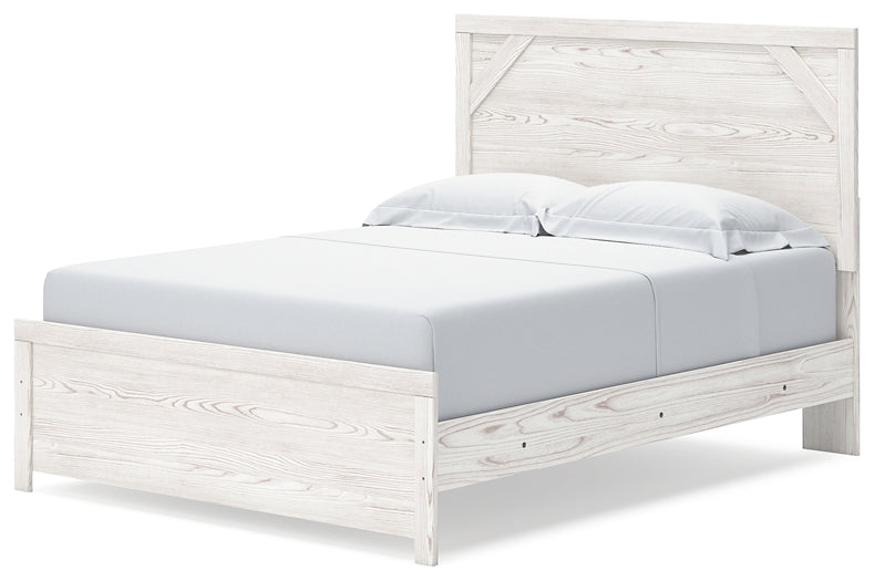 Cama Gerridan con paneles, cómoda con espejo y mesita de noche