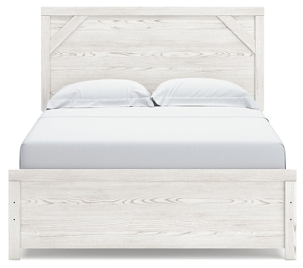 Cama Gerridan con paneles, cómoda con espejo y mesita de noche