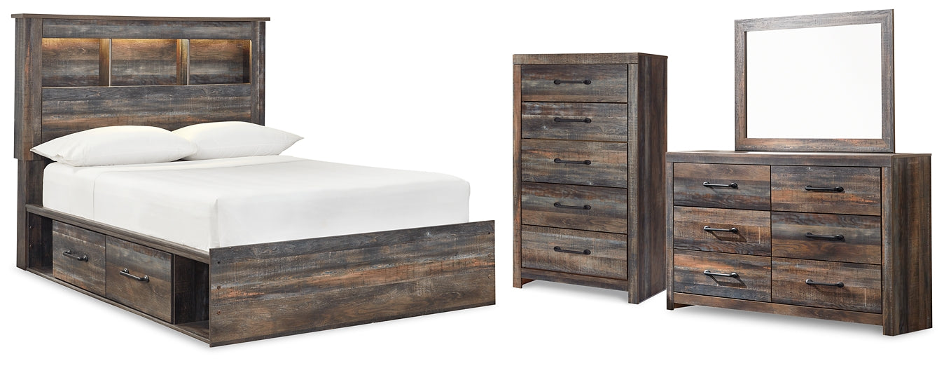 Drystan Bookcase Bed With 4 Storage Drawers With Mirrored Dresser And Chest