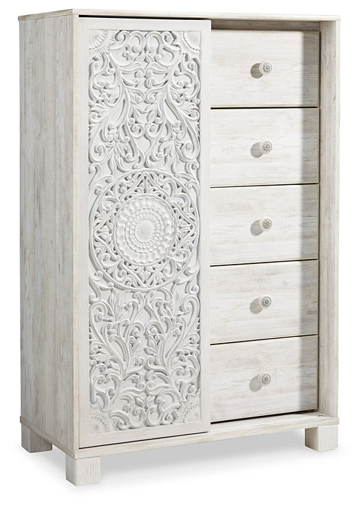 Cama Paxberry con paneles, cómoda y espejo