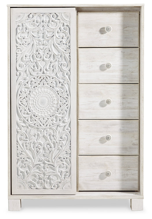 Cama Paxberry con paneles, cómoda y espejo