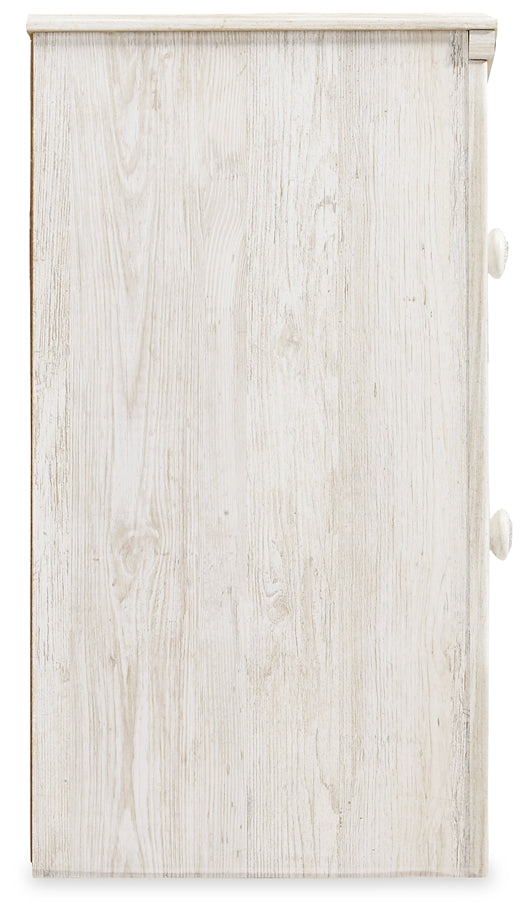 Cama Paxberry con paneles, cómoda con espejo y mesita de noche