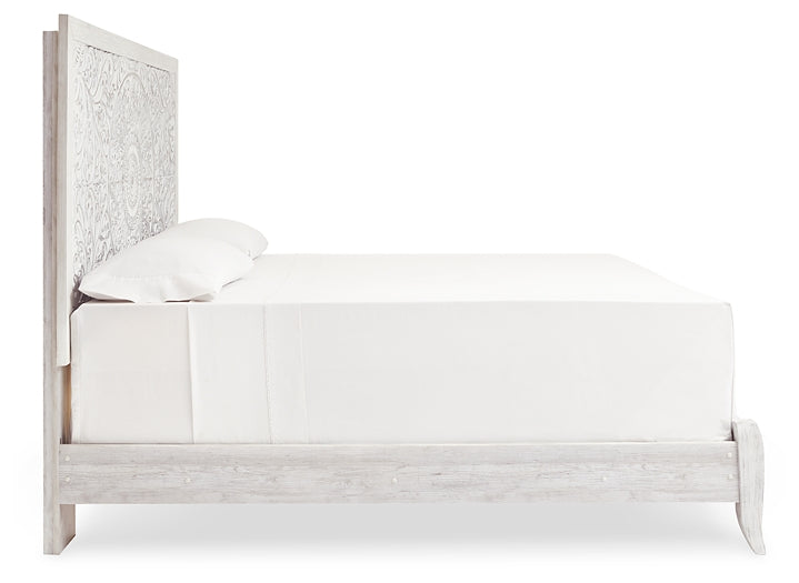 Cama Paxberry con paneles y tocador con espejo