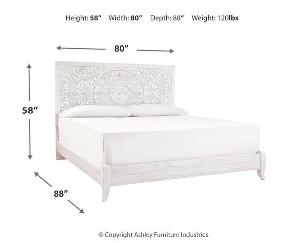 Cama Paxberry con paneles y tocador con espejo