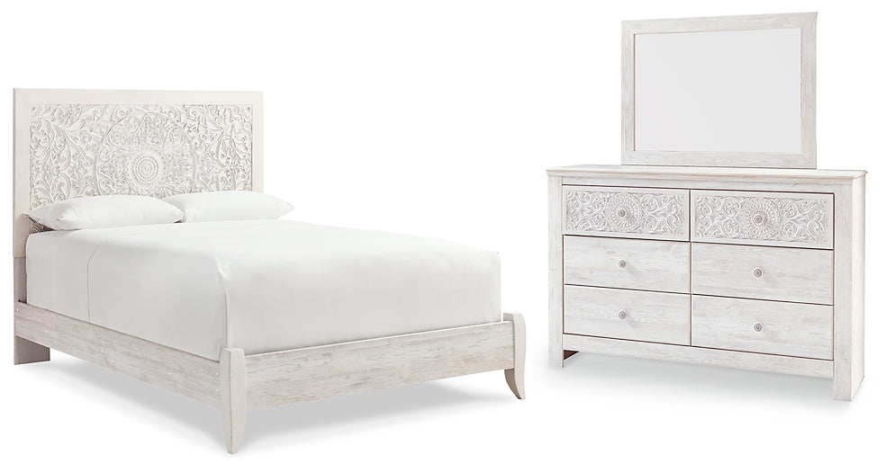 Cama Paxberry con paneles y tocador con espejo