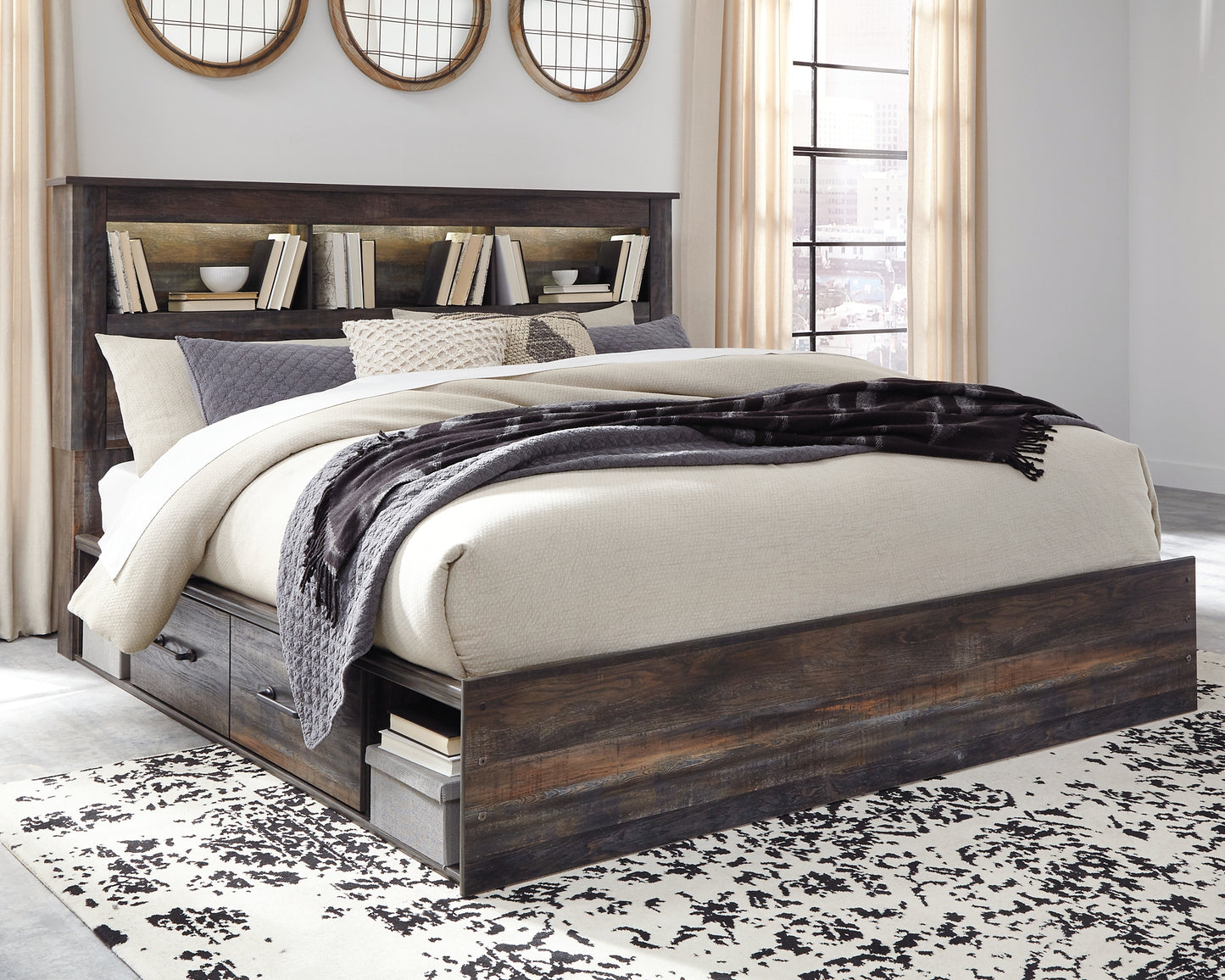Drystan Bookcase Bed With 4 Storage Drawers With Mirrored Dresser