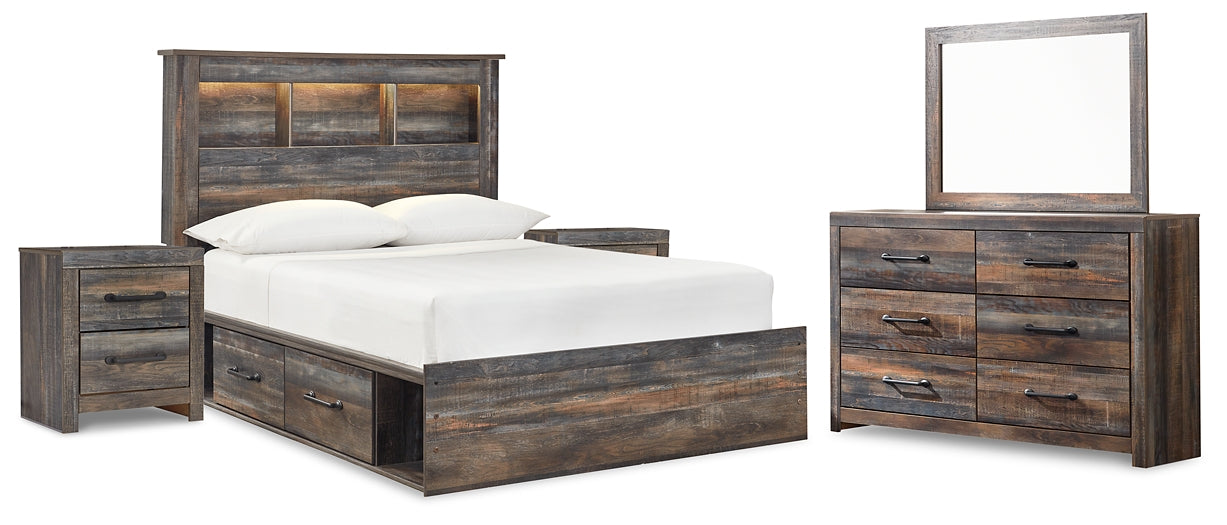 Drystan Bookcase Bed With 4 Storage Drawers With Mirrored Dresser And 2 Nightstands