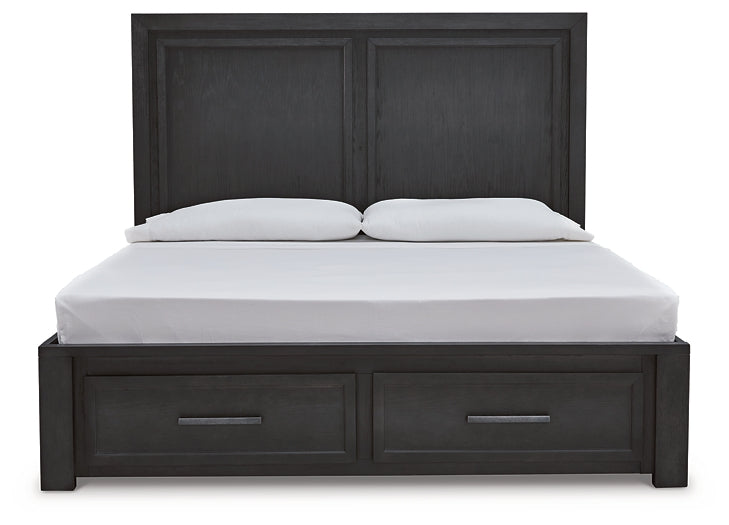 Cama Foyland con almacenamiento, tocador con espejo y cómoda
