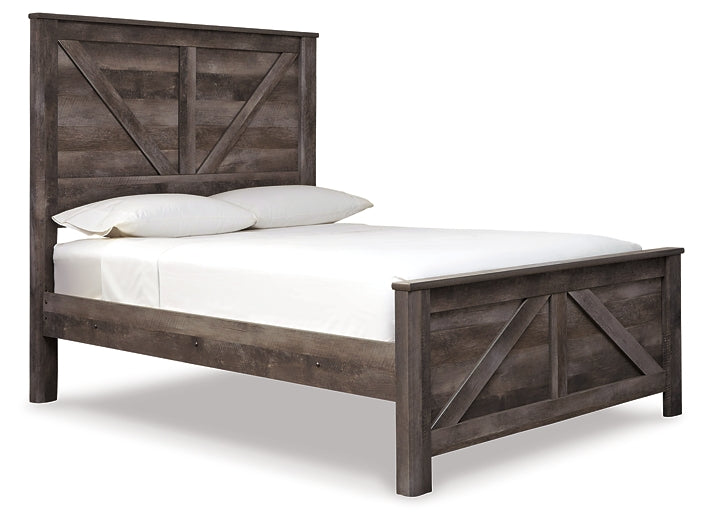 Cama Wynnlow Crossbuck con paneles, cómoda con espejo, arcón y mesita de noche