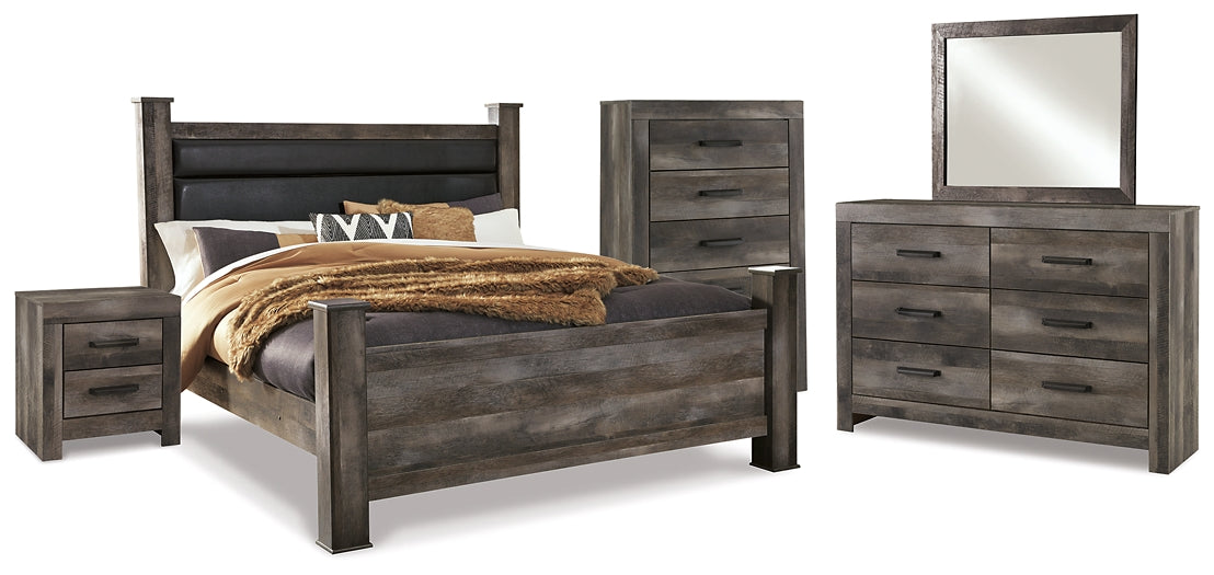 Cama con dosel Wynnlow con tocador con espejo, cómoda y mesita de noche