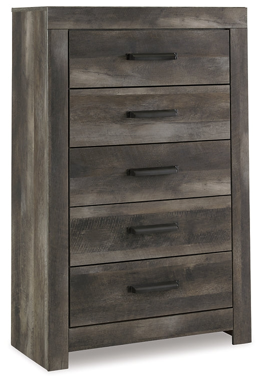 Cama Wynnlow Crossbuck con paneles, cómoda con espejo, arcón y mesita de noche