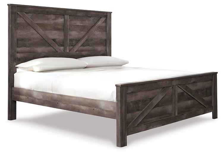 Cama Wynnlow Crossbuck con paneles, cómoda con espejo, arcón y mesita de noche