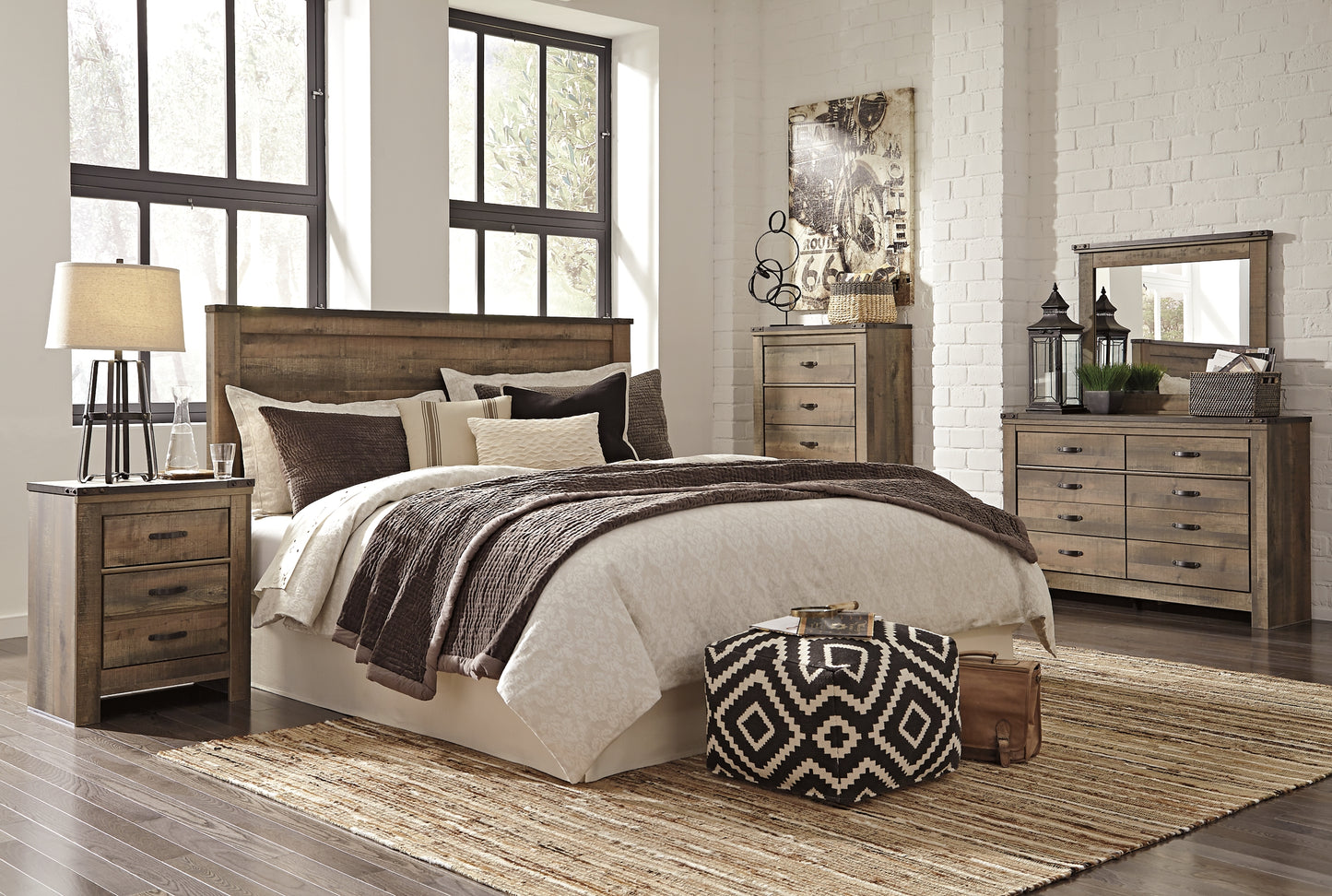 Trinell /California King Panel Headboard With Mirrored Dresser And Chest
