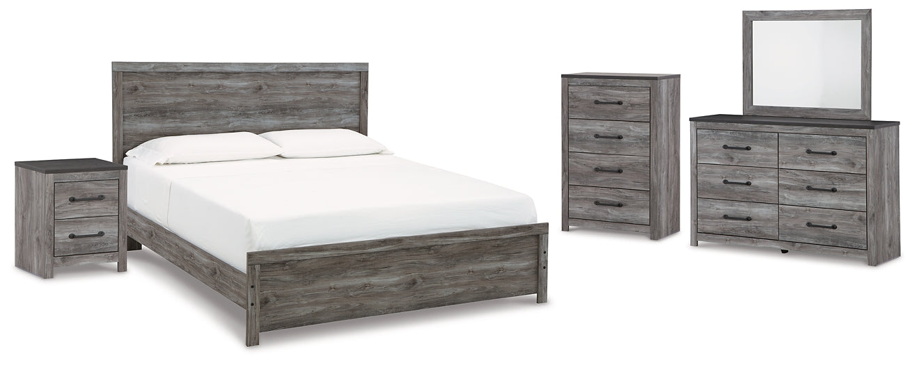 Cama Bronyan con paneles, cómoda con espejo y mesita de noche