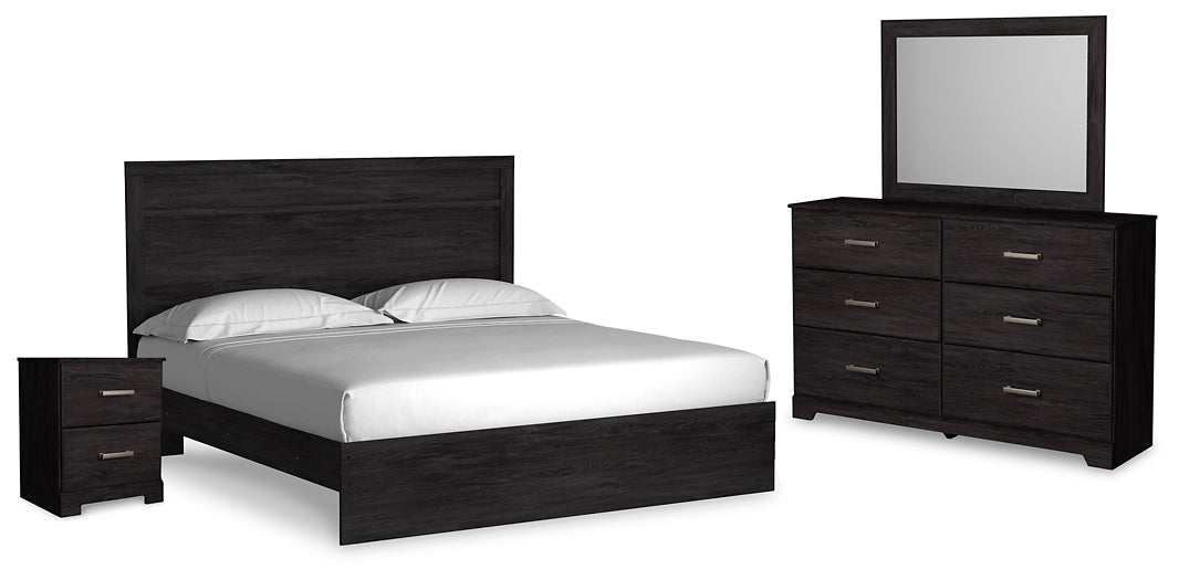 Cama con paneles Belachime, tocador con espejo y mesita de noche