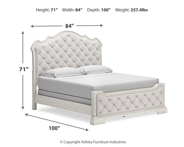 Cama tapizada Arlendyne California con tocador con espejo