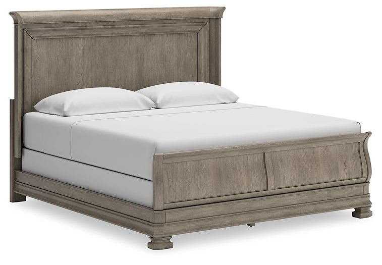 Cama estilo trineo California de Lexorne con tocador con espejo