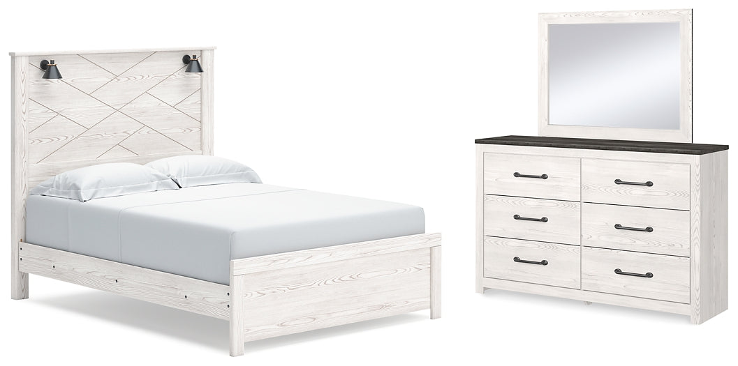 Cama con paneles Gerridan y tocador con espejo