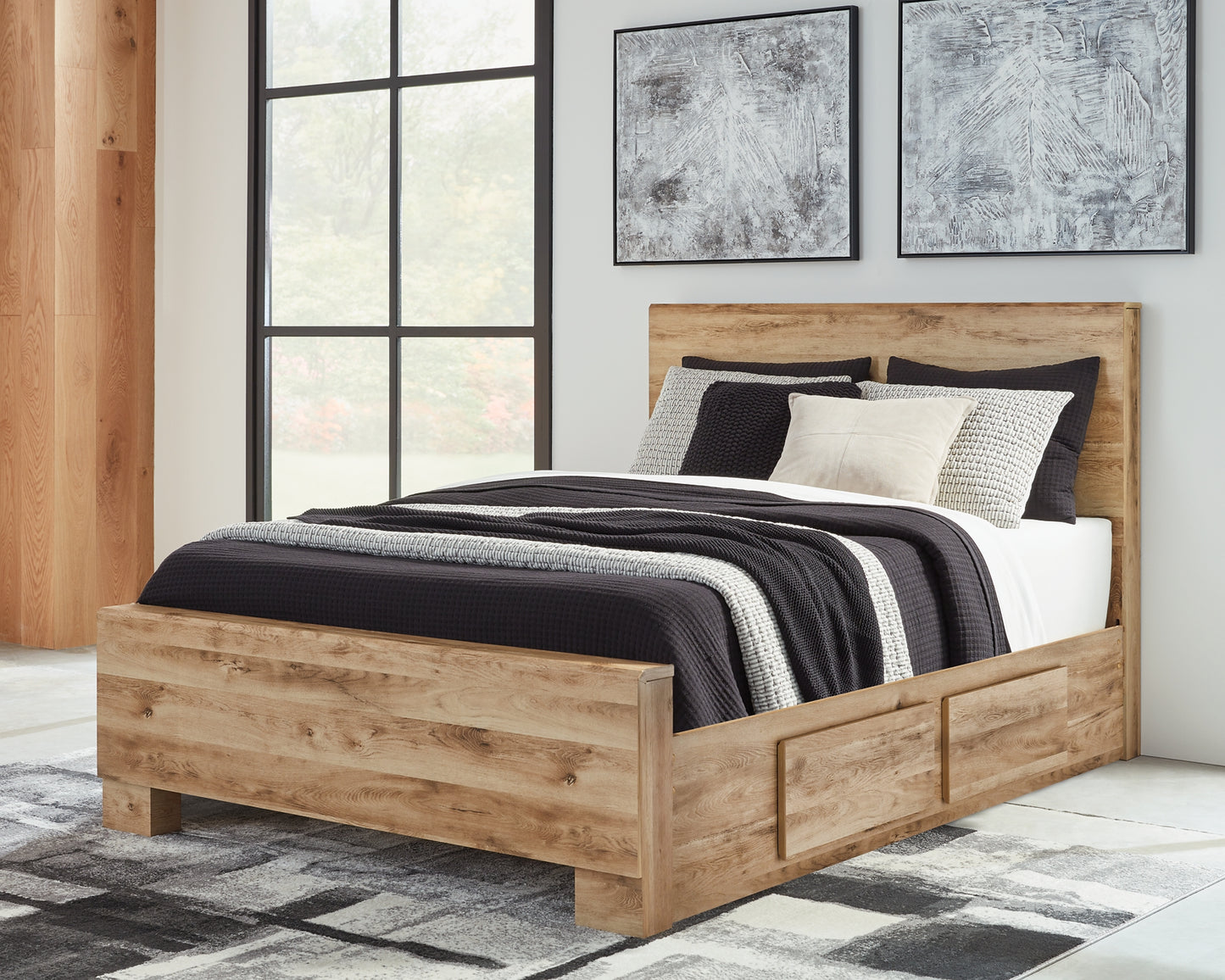 Hyanna Panel Bed With Storage With Mirrored Dresser