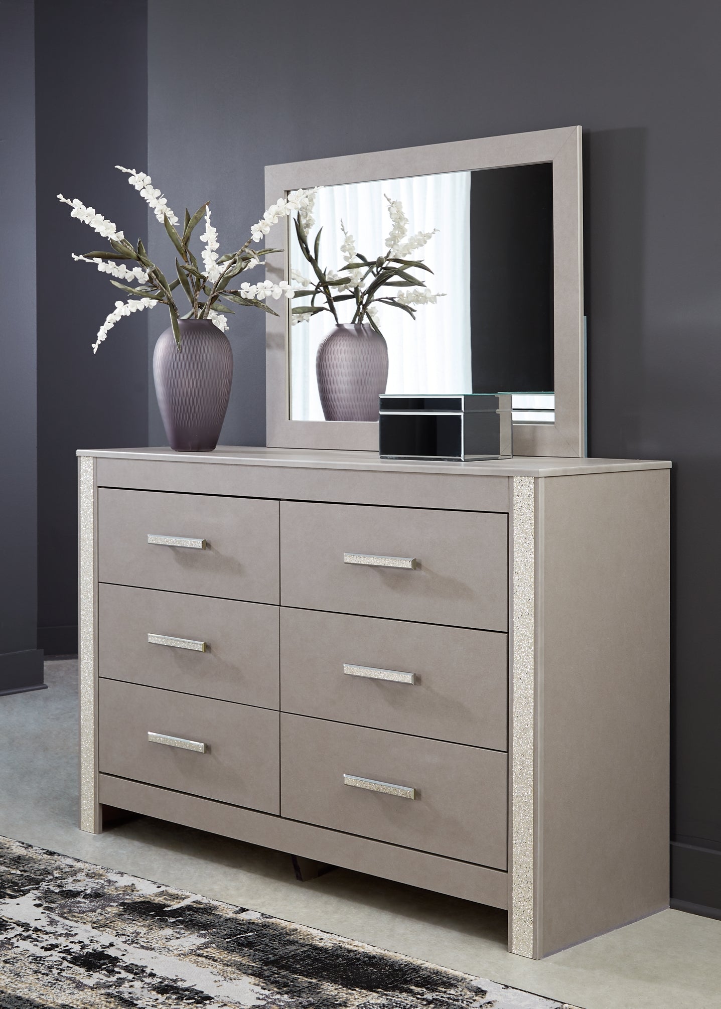 Surancha Panel Bed With Mirrored Dresser