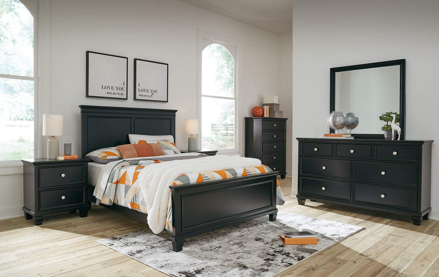 Lanolee Panel Bed With Mirrored Dresser, Chest And 2 Nightstands