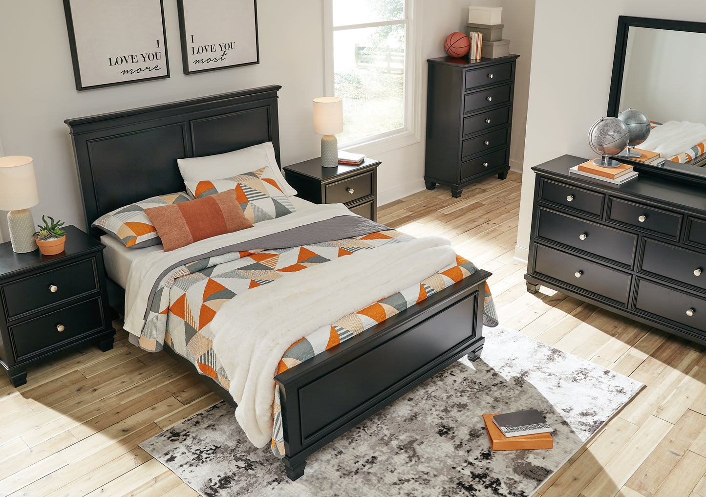 Lanolee Panel Bed With Mirrored Dresser, Chest And 2 Nightstands