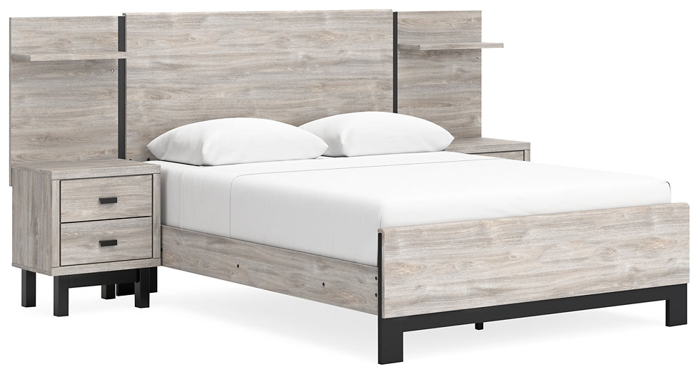 Cama Vessalli con paneles, cómoda y espejo