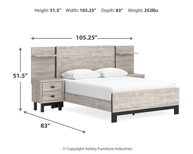 Cama Vessalli con paneles, cómoda y espejo