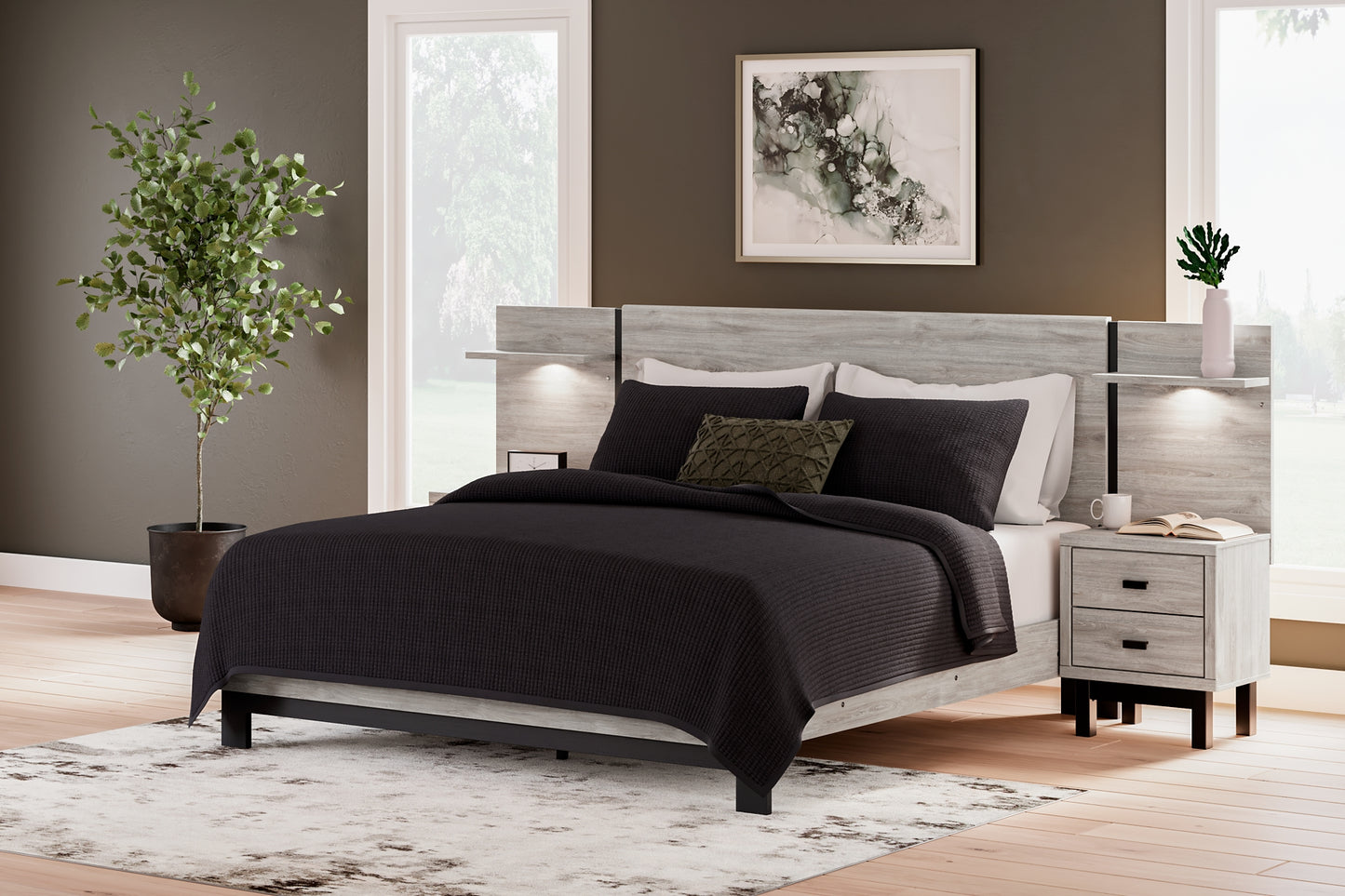 Cama Vessalli con paneles y tocador con espejo