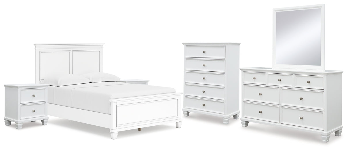 Fortman Panel Bed With Mirrored Dresser, Chest And 2 Nightstands