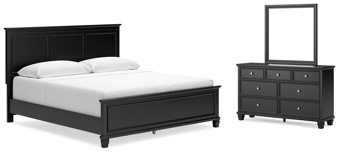 Cama con paneles Lanolee y tocador con espejo