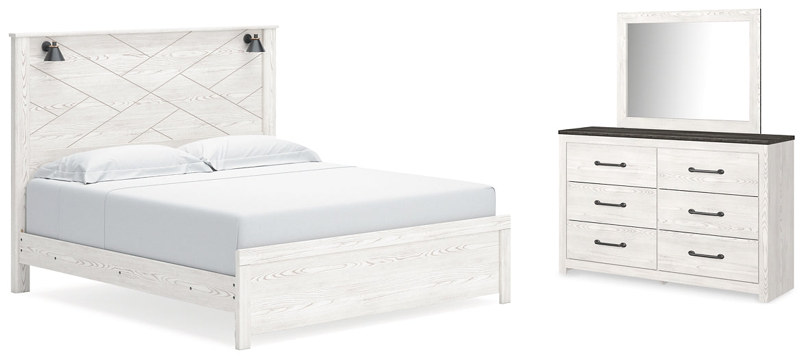 Cama con paneles Gerridan y tocador con espejo