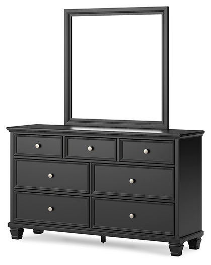 Cama con paneles Lanolee, cómoda y cómoda con espejo