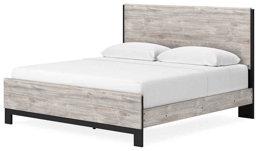 Cama Vessalli con paneles, cómoda con espejo y mesita de noche