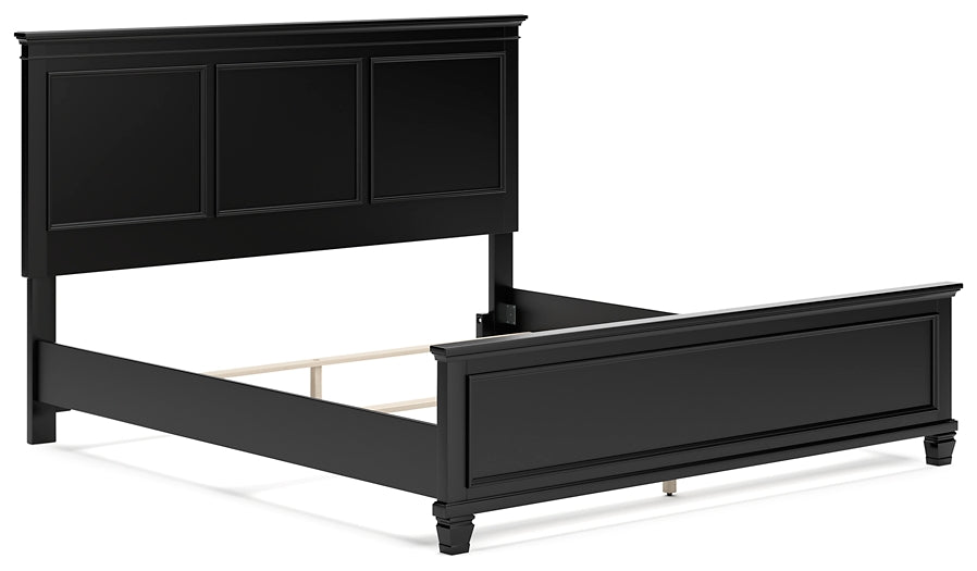 Cama Lanolee con paneles, cómoda con espejo y mesita de noche