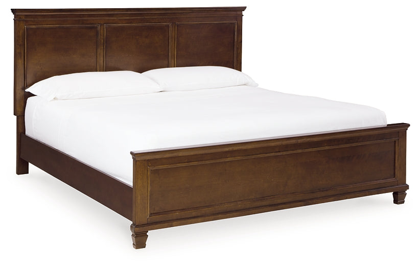 Cama con paneles Danabrin, cómoda con espejo y mesita de noche