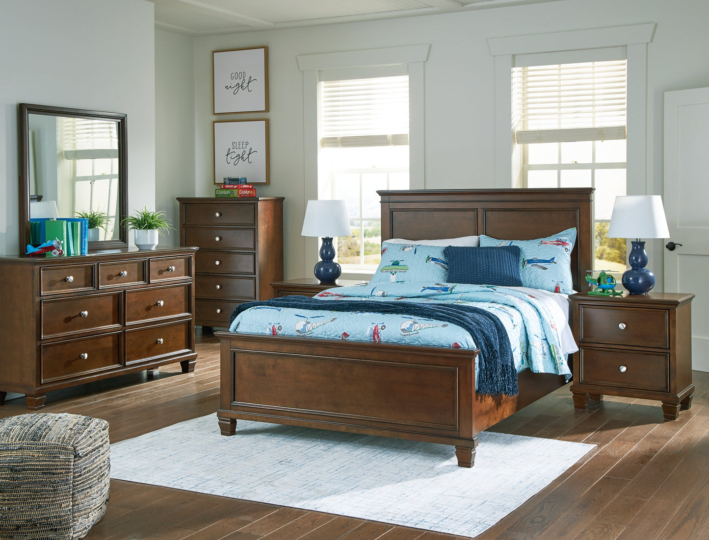Danabrin Panel Bed With Mirrored Dresser And Nightstand