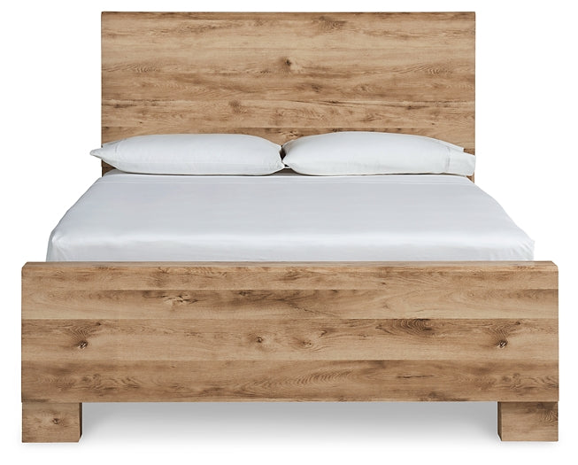 Cama Hyanna con paneles, cómoda y espejo