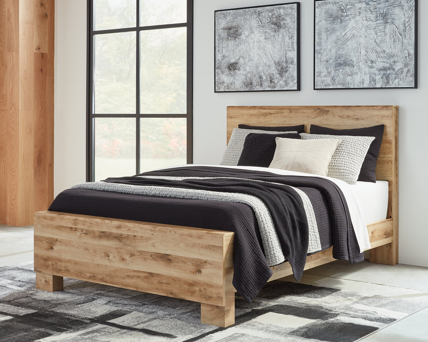 Cama Hyanna con paneles, cómoda y espejo
