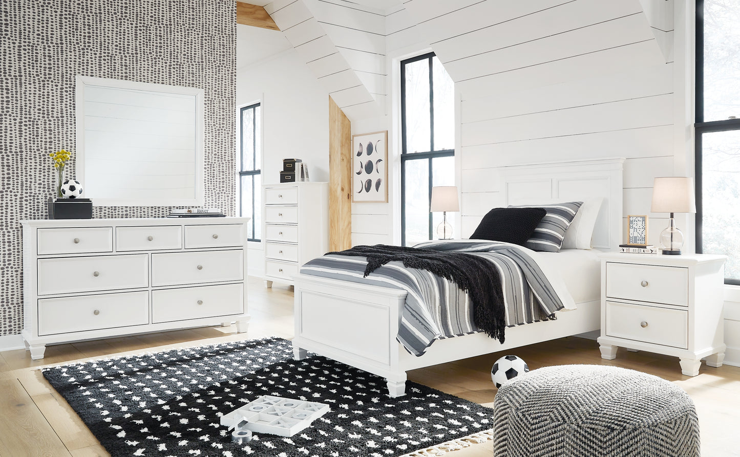 Fortman Panel Bed With Mirrored Dresser And Nightstand