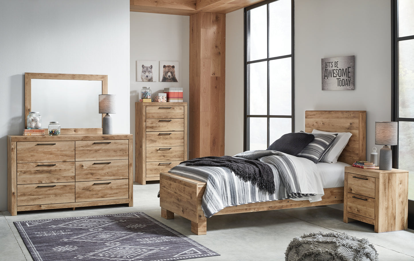 Hyanna Panel Bed With Mirrored Dresser And Nightstand