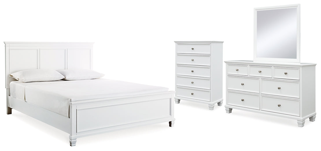 Cama Fortman con paneles, cómoda y espejo