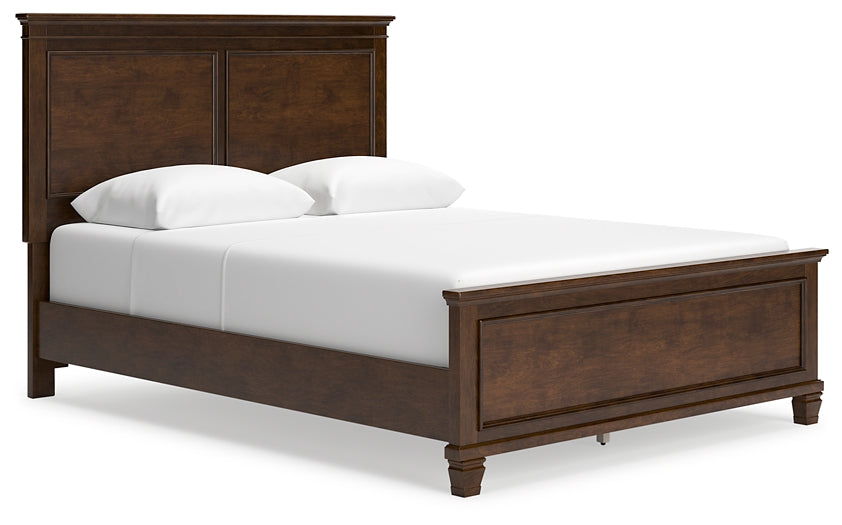 Cama con paneles Danabrin, cómoda con espejo y mesita de noche